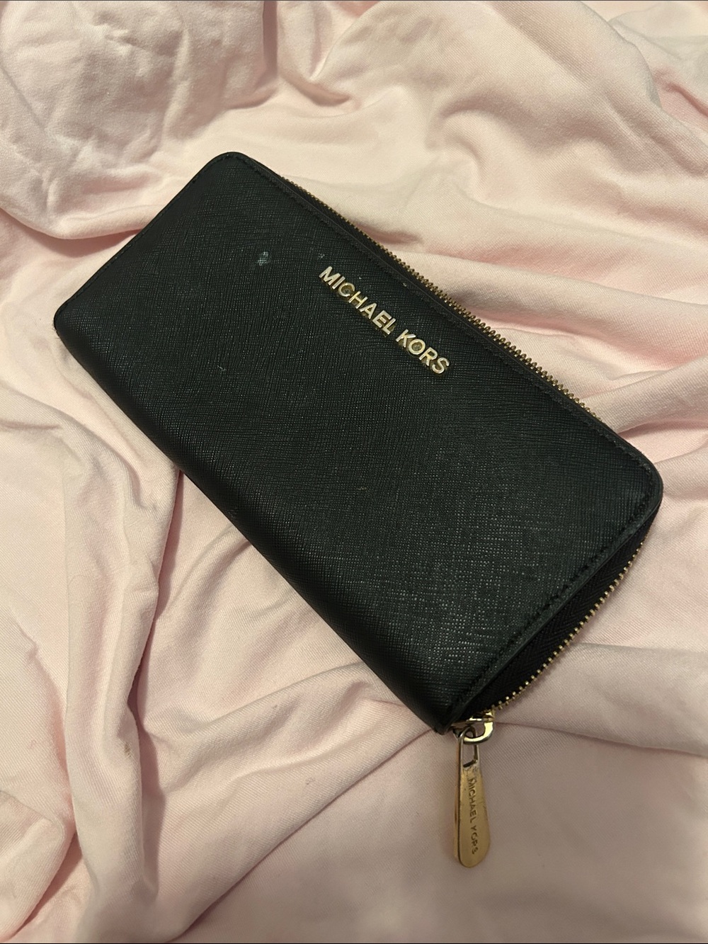 Michael Kors Black Zip Wallet with Gold Hardware